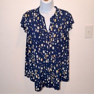 Cocomo Navy Geometric Button-Front Short Sleeve Top